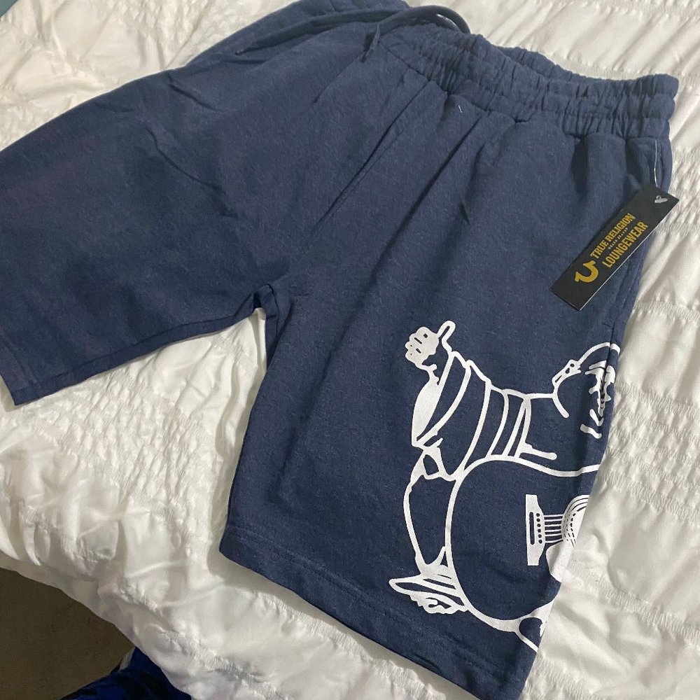 True Religion Mens Blue Buddha Print Loungewear Sweat Shorts Size S M XL - Picture 2 of 7